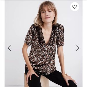 Velvet Tulip Sleeve Ruffle Top in Petite Blooms XS